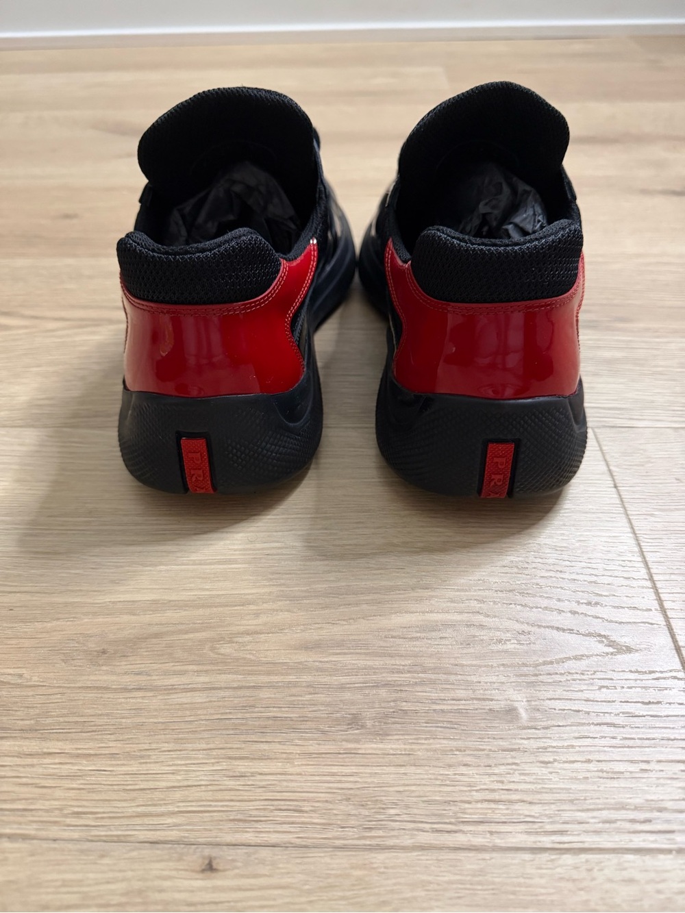 Prada Black Sneakers with Red Logo Stripe - Picture 3 of 4